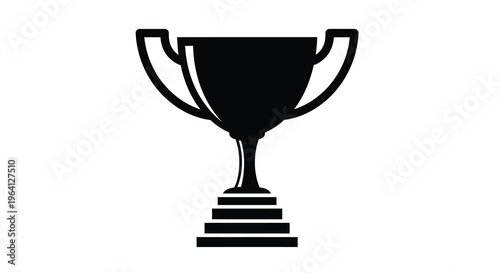 A simple black silhouette depicts a classic gold trophy with two handles and a tiered base symbolizing victory high quality professional