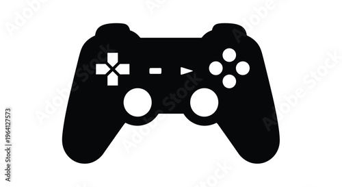 A black silhouette depicts a modern video game controller featuring directional pads buttons and analog sticks high quality professional detailed elegant
