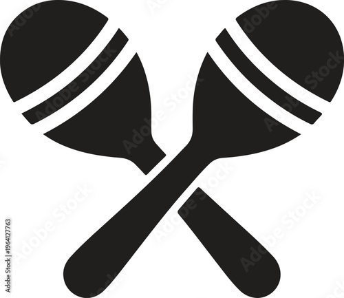 Crossed Maracas Icon – Minimal Music Instrument Silhouette Vector, Latin Percussion Symbol, Clean Flat Design