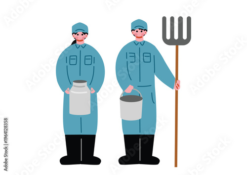 酪農業に従事する男女のイラスト