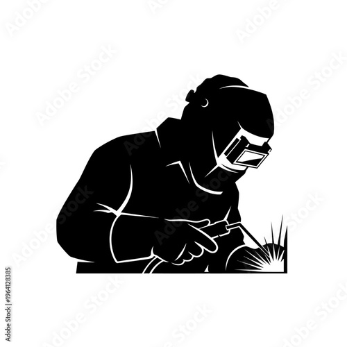 Minimalist Silhouette of a Welder with a Protective Mask Industrial Theme