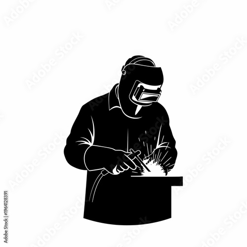 Minimalist Silhouette of a Welder with a Protective Mask Industrial Theme