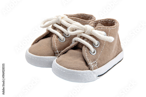 A pair of tan shoes with white laces. The shoes are tied together with a white string, png