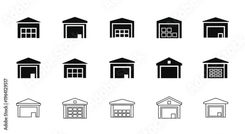Collection of Garage and Warehouse Icons: Modern and Classic Designs