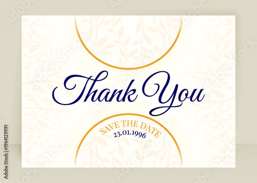 Elegant gold wedding thank you card invitation with floral decoration luxury design for appreciation message and celebration event