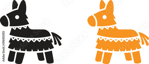 Pinata Donkey Icon Set – Mexican Fiesta Party Symbol, Cinco de Mayo Celebration Silhouette, Minimal Flat Vector Design