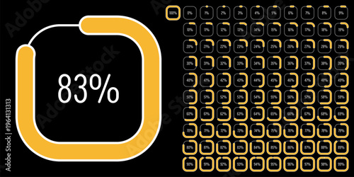 Set of rectangle percentage diagrams meters from 0 to 100 ready-to-use for web design, user interface (UI) or infographic - indicator with yellow