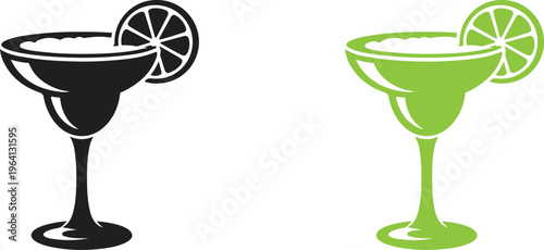 Margarita Cocktail Glass Icon Set – Mexican Drink with Lime Slice, Cinco de Mayo Fiesta Beverage, Minimal Flat Vector Design