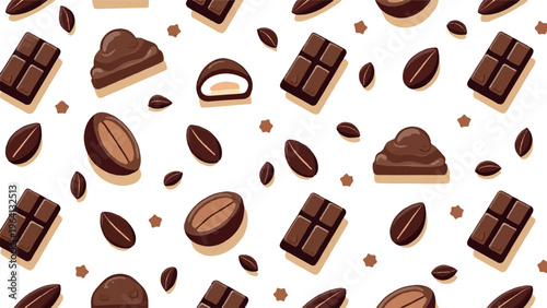 Chocolate desserts, coffee beans, sweet treats, dessert background