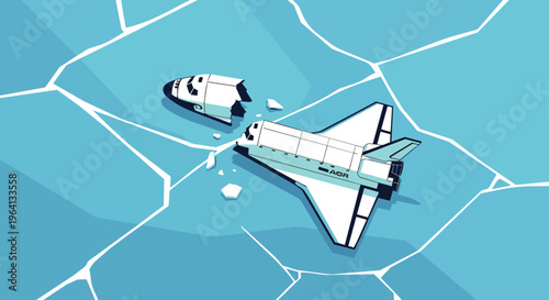 broken space shuttle wreckage crashed on an icy surface a conceptual illustration depicting a space exploration disaster or failed mission