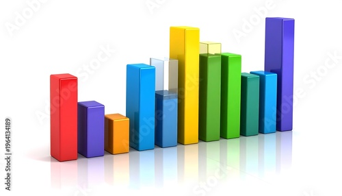 A colorful 3D bar graph shows data visualization against a white background with a subtle reflection below. The bars vary in height Free Download A colorful 3D bar graph shows data visualization against a white background with a subtle reflection below. The bars vary in height - GFXLoad