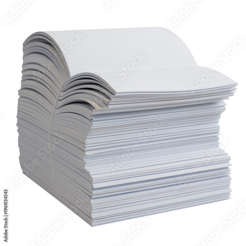 Stack of white paper sheets with curled corner isolated on a transparent background