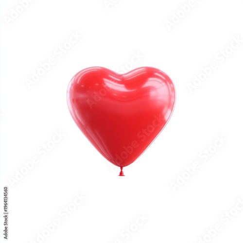 Red Heart Balloon Floating on White Background Symbolizing Love and Affection Perfect for Celebrations and Romantic Occasions