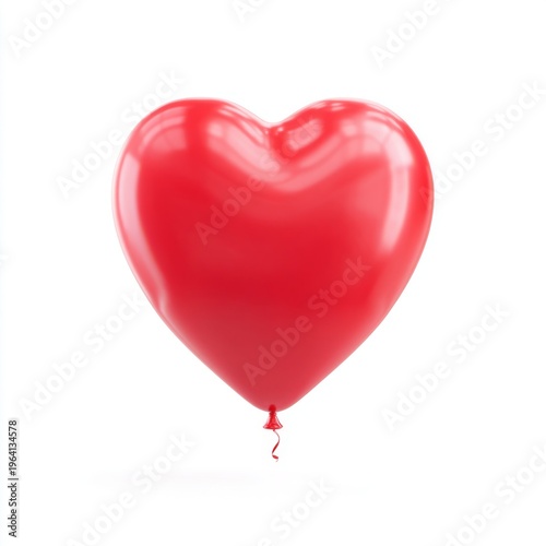 Bright Red Heart Shaped Balloon Floating Against White Background for Celebrations and Romantic Occasions