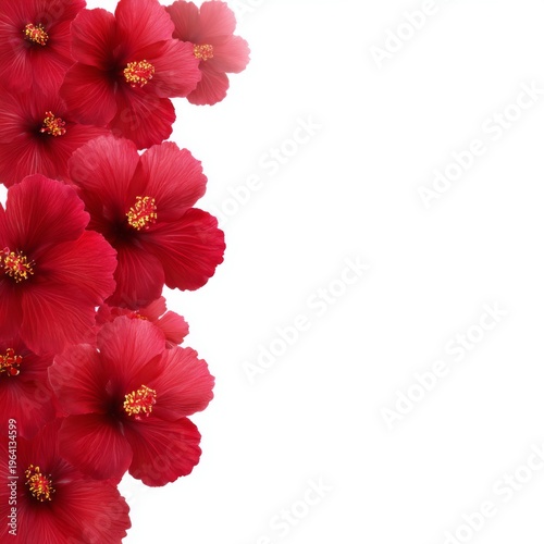 Vibrant Red Hibiscus Flowers Bordering White Background, Perfect for Floral Designs and Nature Themes