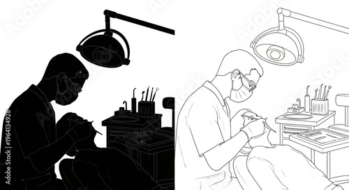 Dedicated dentist providing thorough dental examination and treatment to a patient in a sterile clinic setting