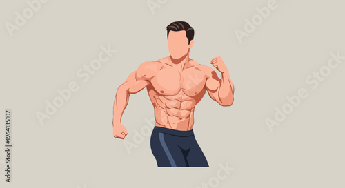 Dynamic vector illustration of a fit and toned man flexing powerful muscles, embodying strength, health, and a dedicated fitness lifestyle
