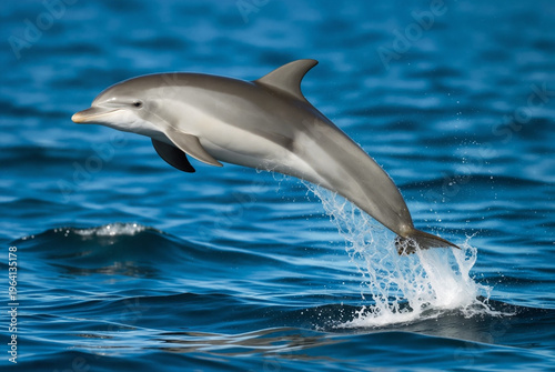 a dolphin leaping out of the water, captured in motion, generative ai