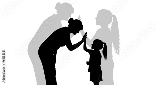 Mother and daughter high-fiving with shadows symbolizing love and connection