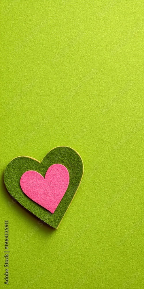 Obraz premium Heart Shapes on Vibrant Green Background, Artistic Display, DIY Project, Whimsical Vibe