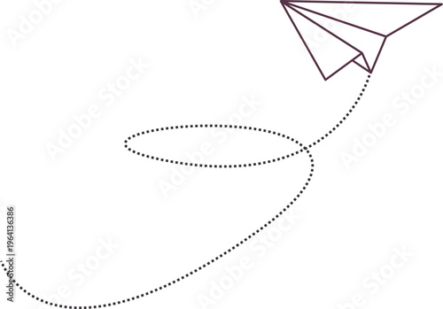 Paper airplane flying with a dotted line Illustration of blue paper plane arrows and dotted line paths featuring origami aircraft and simplistic airplane with dash trajectory trails symbolizing cute