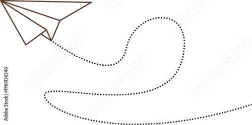 Paper airplane flying with a dotted line Illustration of blue paper plane arrows and dotted line paths featuring origami aircraft and simplistic airplane with dash trajectory trails symbolizing cute