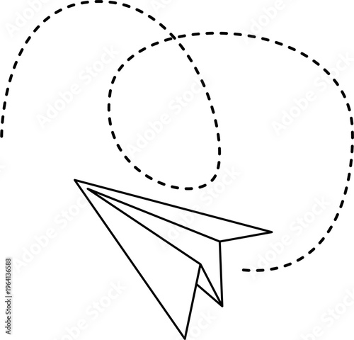 Paper airplane flying with a dotted line Illustration of blue paper plane arrows and dotted line paths featuring origami aircraft and simplistic airplane with dash trajectory trails symbolizing cute