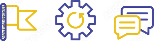 Icons representing knowledge, automation, and communication in a modern workflow