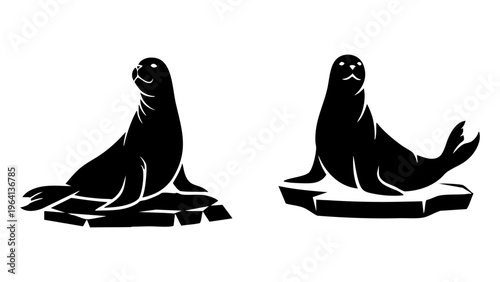 Seal on Ice Floe Silhouette Vector for Marine Wildlife Conservation