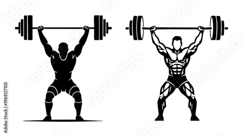Male Weightlifter Overhead Barbell Lift Silhouette Vector