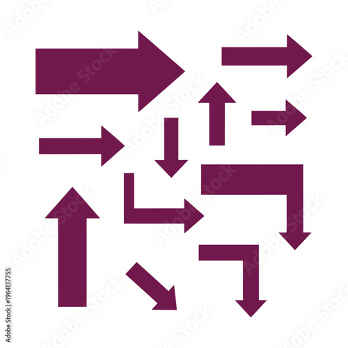 Collection of various purple arrows pointing different directions on white background