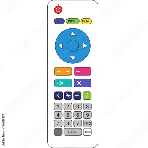 A remote control device with various buttons.