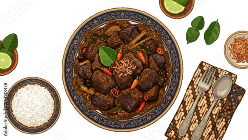 Indonesian Beef Stew with Soy Sauce and Spices in Ceramic Bowl