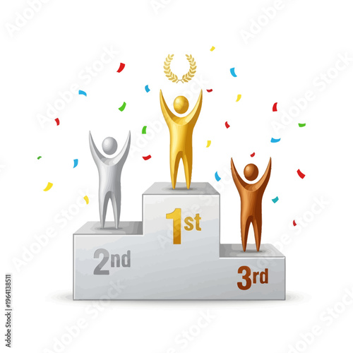 Podium with three winners celebrating.