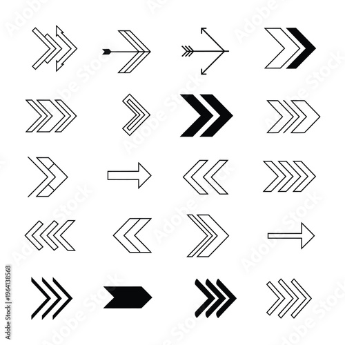 Collection of various black and white arrow icons for navigation and direction