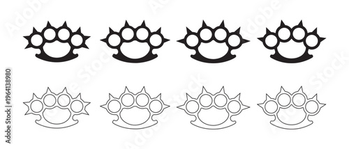 Set of black and white brass knuckles icons isolated on a white background for design.