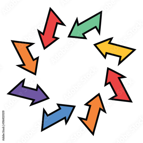 Colorful arrows pointing in different directions in a circular formation