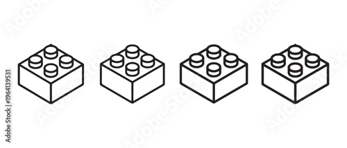 Minimalist black and white illustration of four square toy bricks shown in an isometric view.