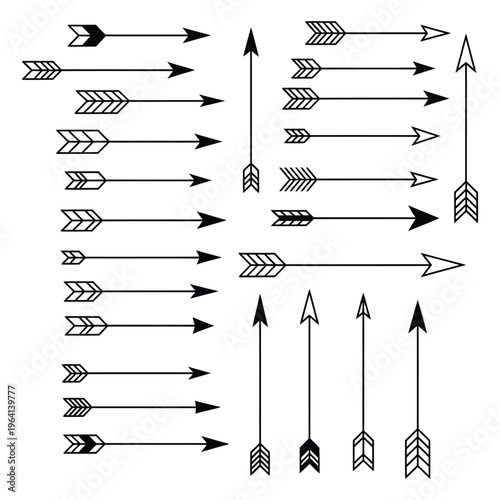Black and white arrows pointing in different directions for design  various arrowhead styles