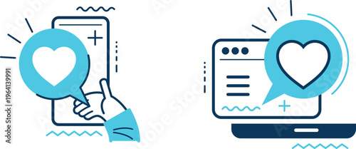 Digital engagement through mobile and desktop platforms showcasing user interaction and affection
