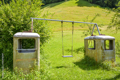Creative swing made from old cable car cabins