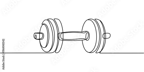 Minimalist continuous single line drawing of a dumbbell for fitness and bodybuilding concept art