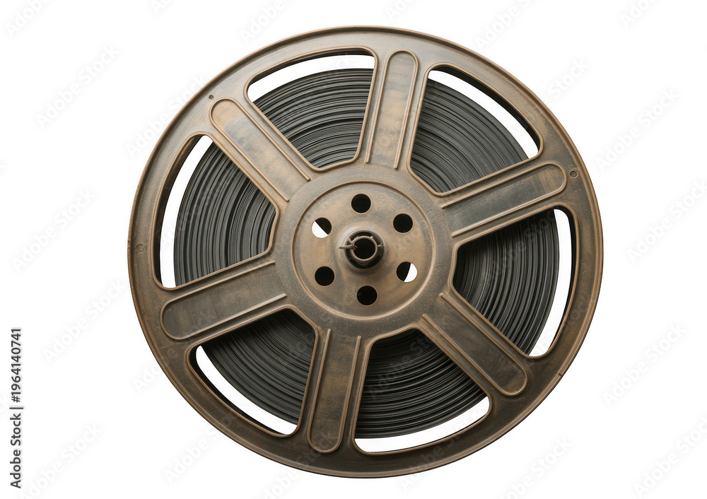 Obraz premium Reel with black tape cinema production recording isolated on a transparent background