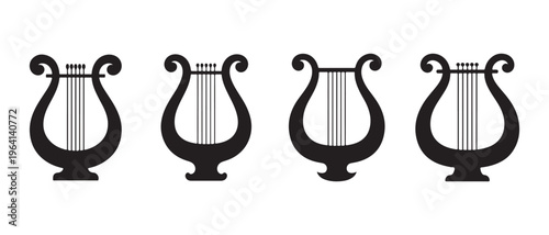 Minimalist Lyre Ancient Musical Instruments in a Row Isolated on White Background Vector Illustration.