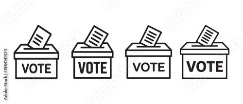 Ballot box icons set. with inserted ballots, symbolizing election or choice in a flat design vector illustration.