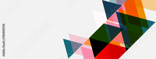 Abstract geometric shapes overlap, creating colorful triangles. Minimalist design with white background, modern aesthetic.