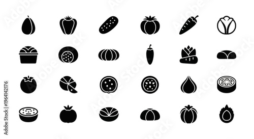 Collection of Vegetable Icons: Fresh Produce and Healthy Food Graphics