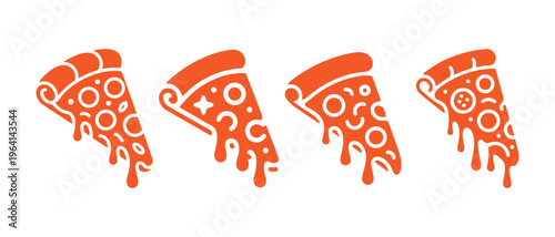 A collection of four stylized orange pizza slice icons arranged horizontally on a white background.