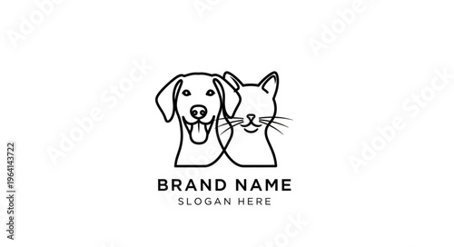 Minimalist logo featuring a dog and cat in a line art style.