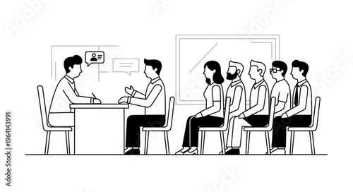 Job interview with candidate facing interview panel.